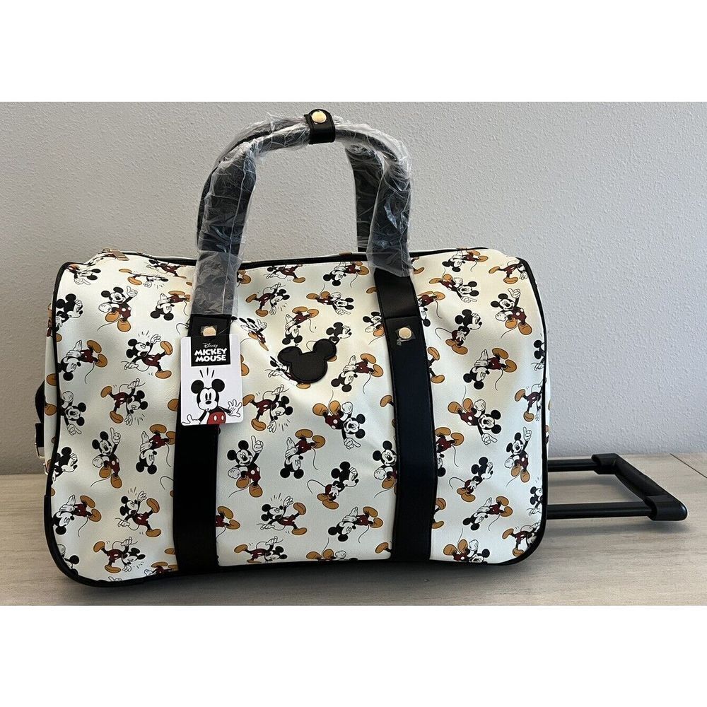 Mickey Mouse BioWorld 20” Rolling Ivory Duffle Bag Luggage Carry On NEW